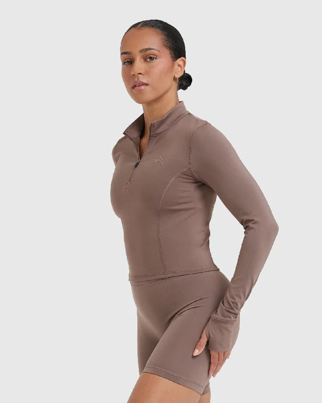 Timeless Half Zip Mid Long Sleeve Top | Cool Brown