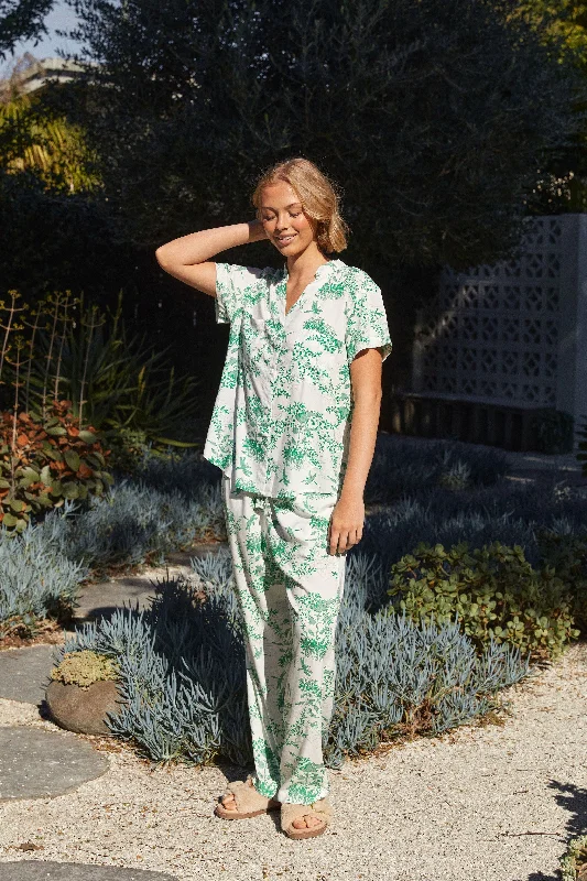 Maggie Pajama Set - Long Pants - Summer Toile - Jade Green