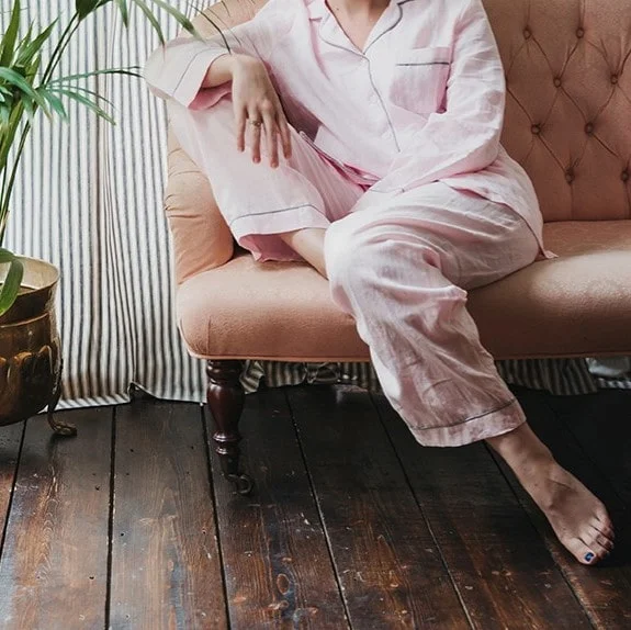 Women's Linen Pajama Set, Blush Pink