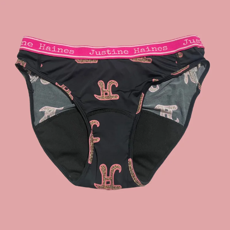 Low-Rise Period Panties in JH Logo with Leopard in SIZES XS & M