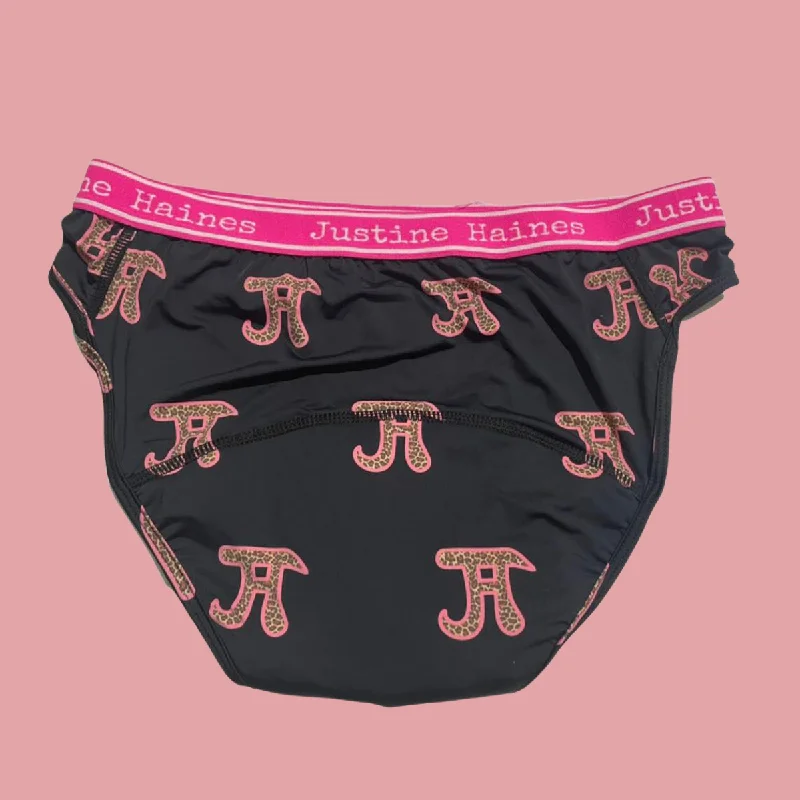 Low-Rise Period Panties in JH Logo with Leopard in SIZES XS & M