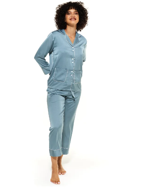 Avis Blue Pocket Satin Pyjamas