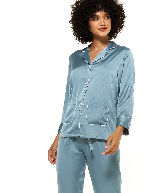 Avis Blue Pocket Satin Pyjamas