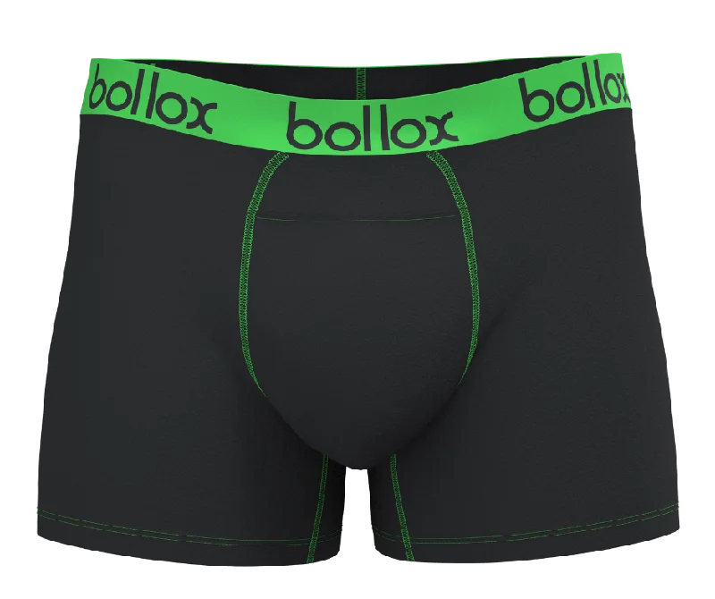 Black with Green - Men's H-Fly Trunk - Bamboo & Cotton Blend (1Pack)