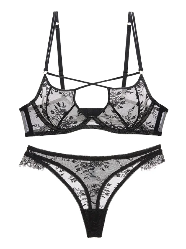 Callie Front Cross Lace Lingerie Set (4 colors)