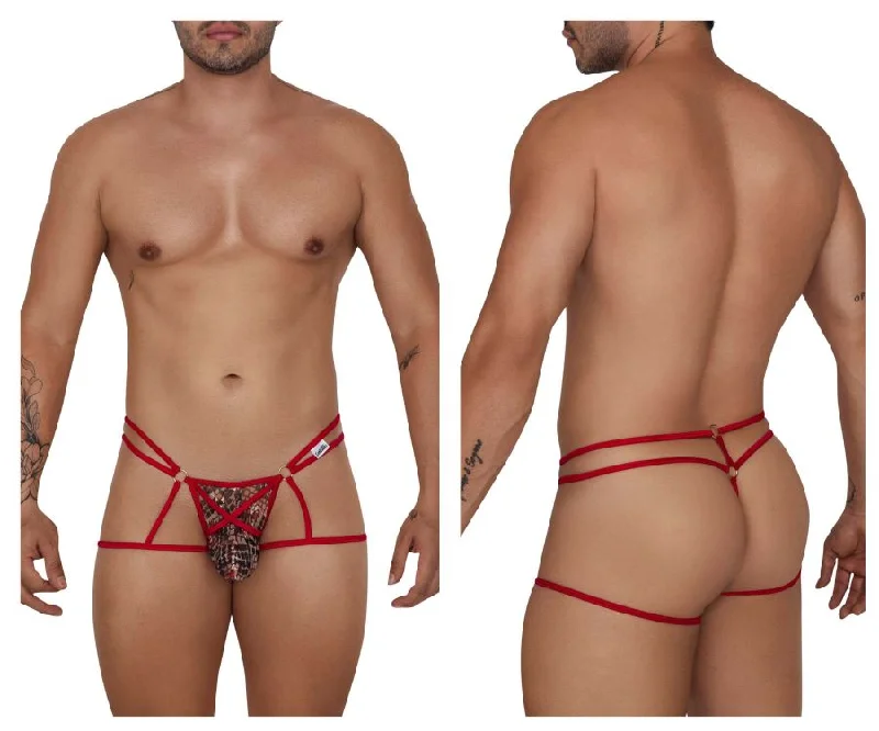 CandyMan 99671 Lace Jock Thongs Red Print