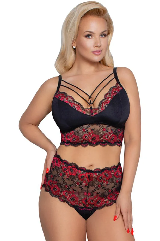 Cottelli Curves Plus Size Red Black Lingerie Set