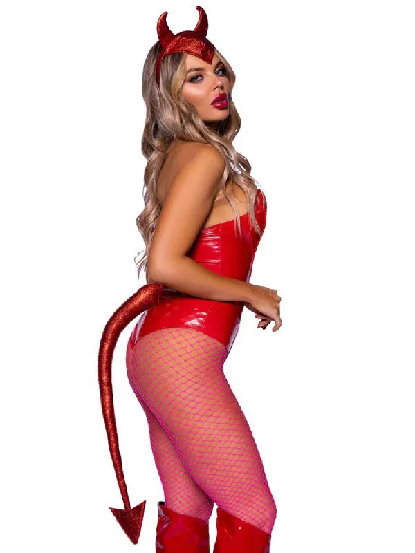 Devil Horns Headband and Tail Set - Red