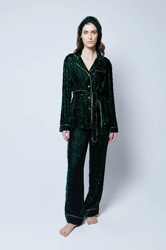 Emerald Green Print Velvet Pyjama Set