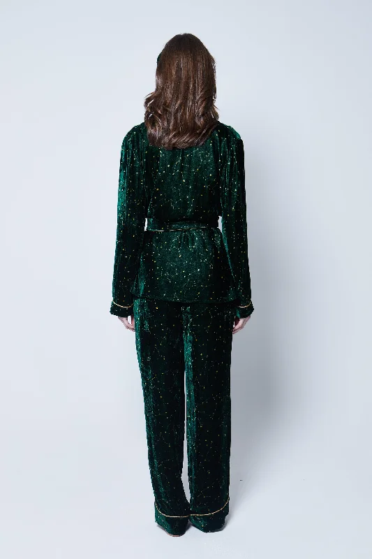 Emerald Green Print Velvet Pyjama Set