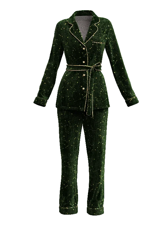 Emerald Green Print Velvet Pyjama Set