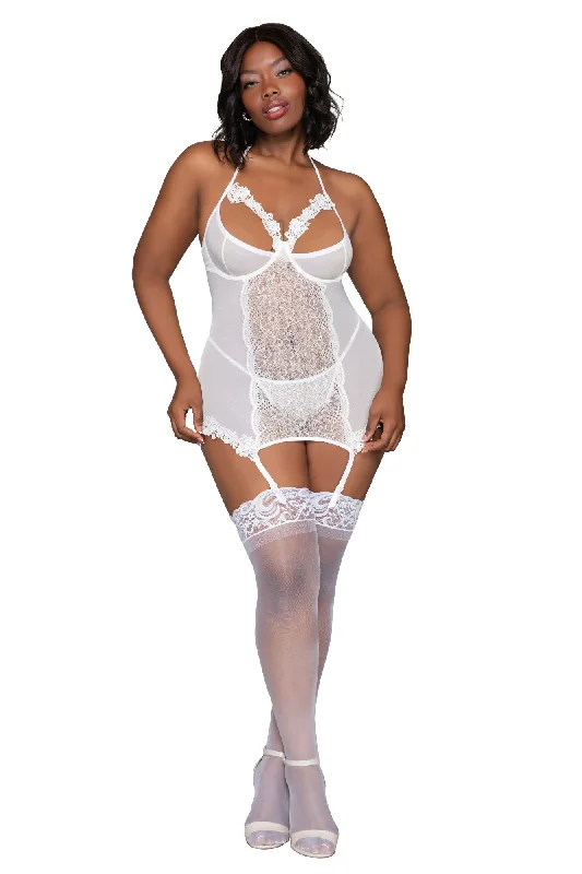 Garter Slip and G-String - Queen Size - White