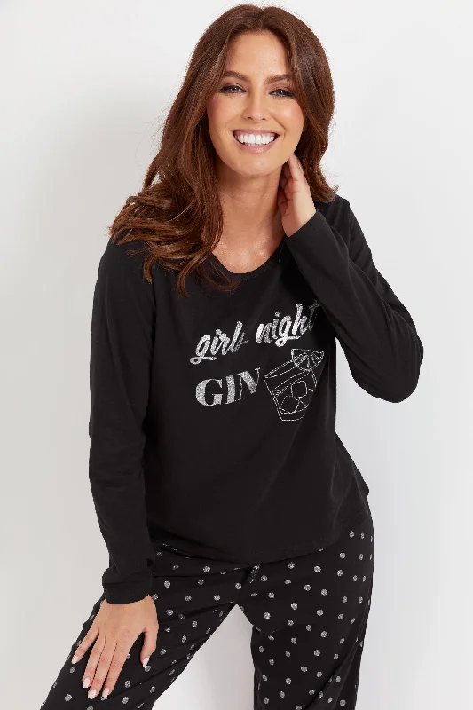 Girls Night Gin Jersey Cotton PJ-BLACK