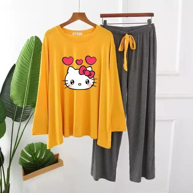 YELLOW HELLO KITTY PRINTED LOUNGEWEAR