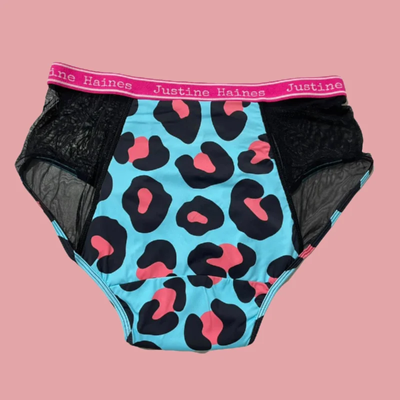 HighRise & Side Peek-a-Boo Mesh in Cool Blue Animal in SIZE X-SMALL & SMALL