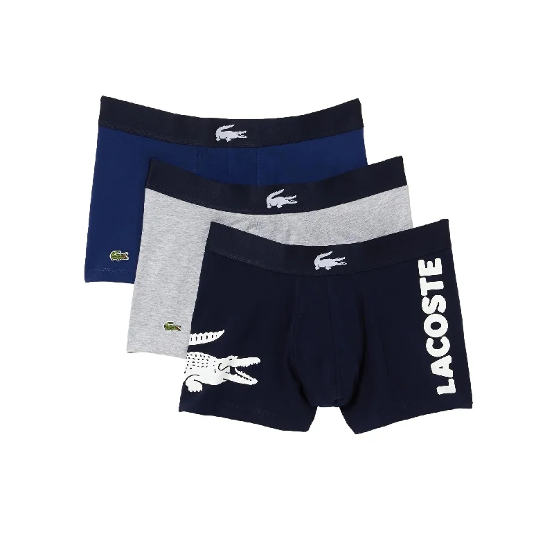 Lacoste Men’s Mismatched Stretch Cotton Trunk 3 Pack - Navy Blue / White /  Grey Chine / Navy Blue