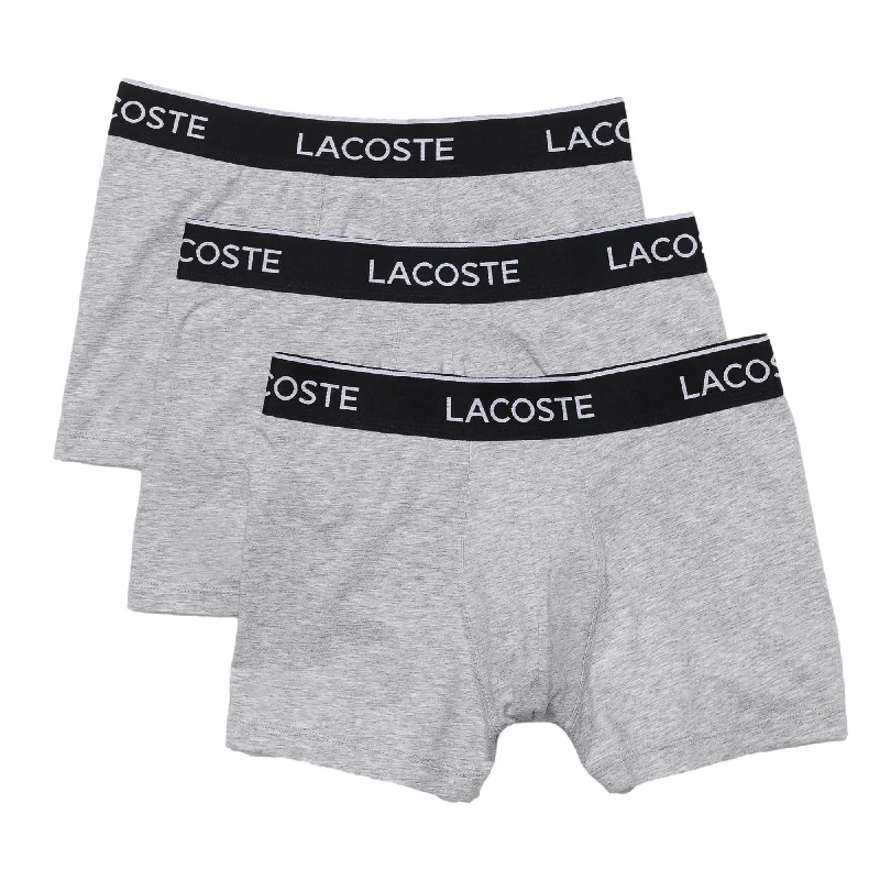 Lacoste Mens Casual Cotton Stretch 3 Pack Trunks - Silver Chine