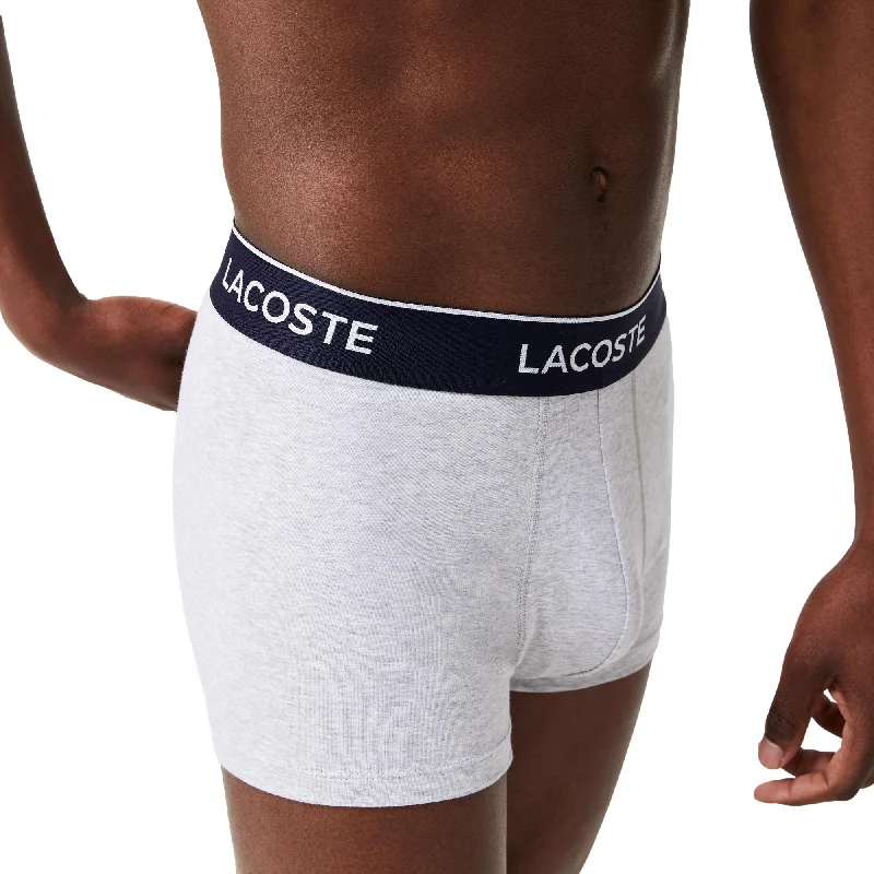 Lacoste Mens Casual Cotton Stretch 3 Pack Trunks - Silver Chine