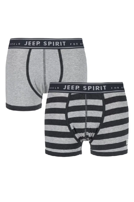 Mens 2 Pack Jeep Spirit Wide Stripe and Plain Cotton Rich Trunks