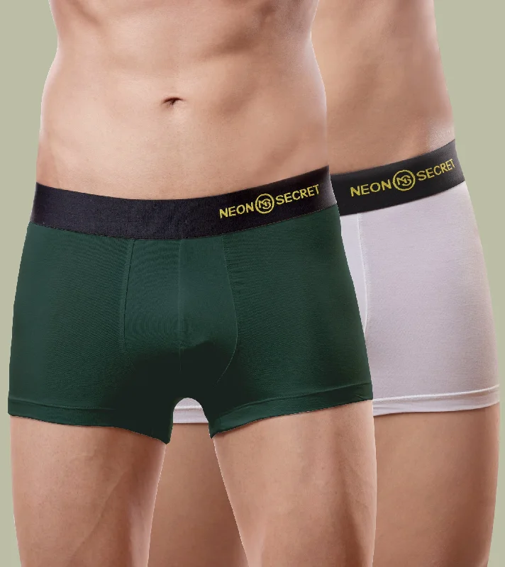 Micro Modal Antibacterial Trunks- Pack of 2 (Pine Green Creamy White)