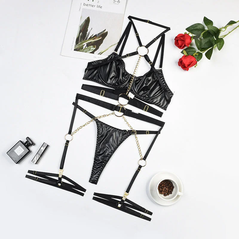 Noir Luxe: Chain Accent 3-Piece Lingerie