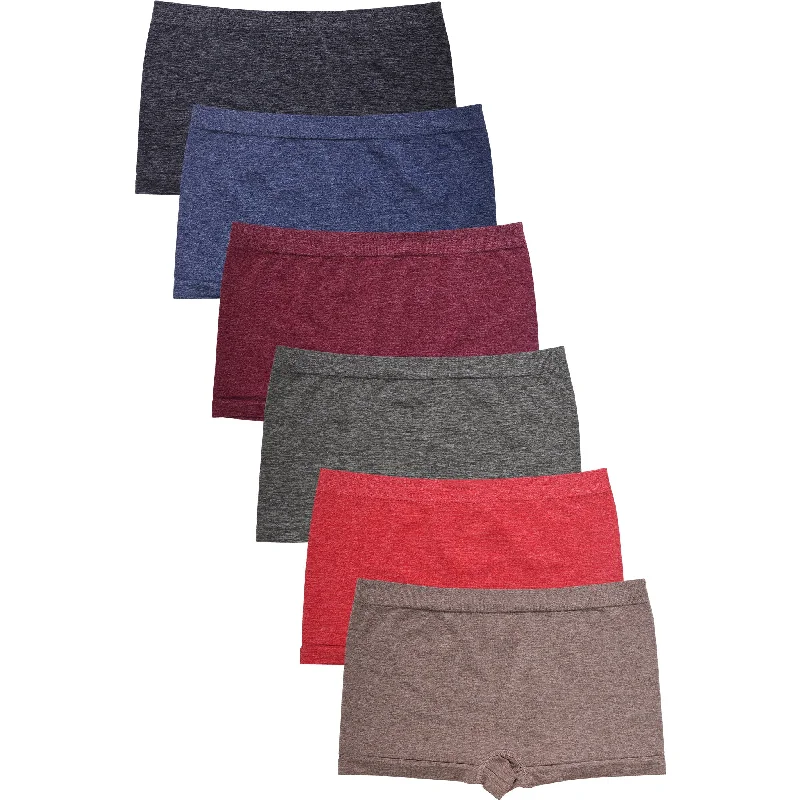 PACK OF 6 SOFRA WOMEN'S SEAMLESS HEATHER SOLID BOYSHORTS (LP0223SB1)