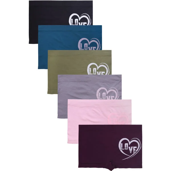 PACK OF 6 SOFRA WOMEN'S SEAMLESS ""LOVE"" GRAPHIC BOYSHORTS (LP0257SB1)