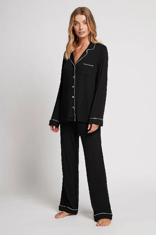 Petra Tencel™ Lounge Pyjama Set - Black with Blush Piping