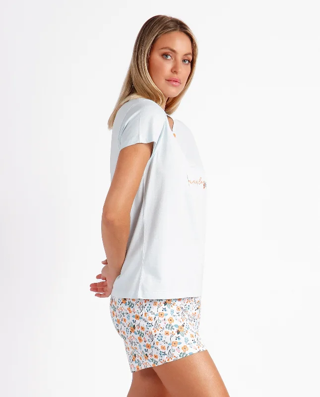 Pigiama estivo donna t-shirt con bottoni fantasia fiori Admas