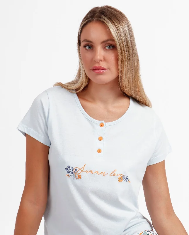 Pigiama estivo donna t-shirt con bottoni fantasia fiori Admas