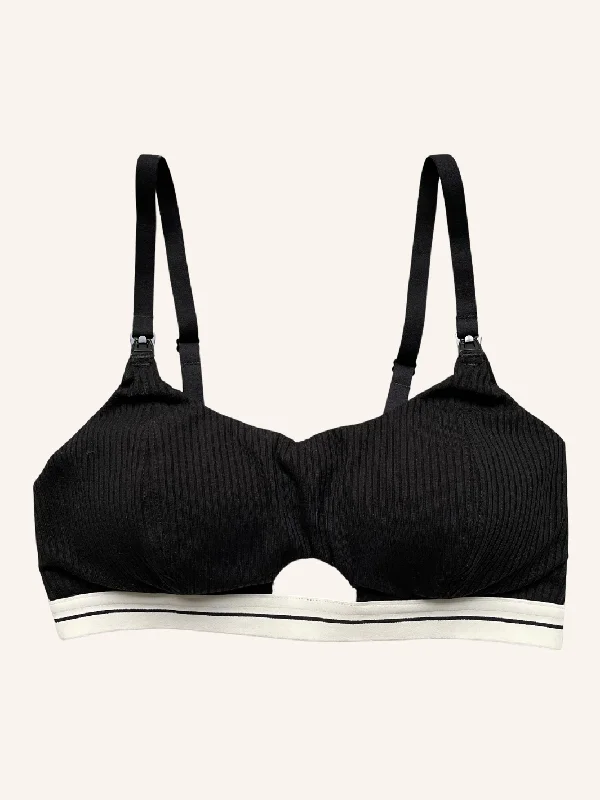 Rib Organic Cotton Nursing Bralette - Black