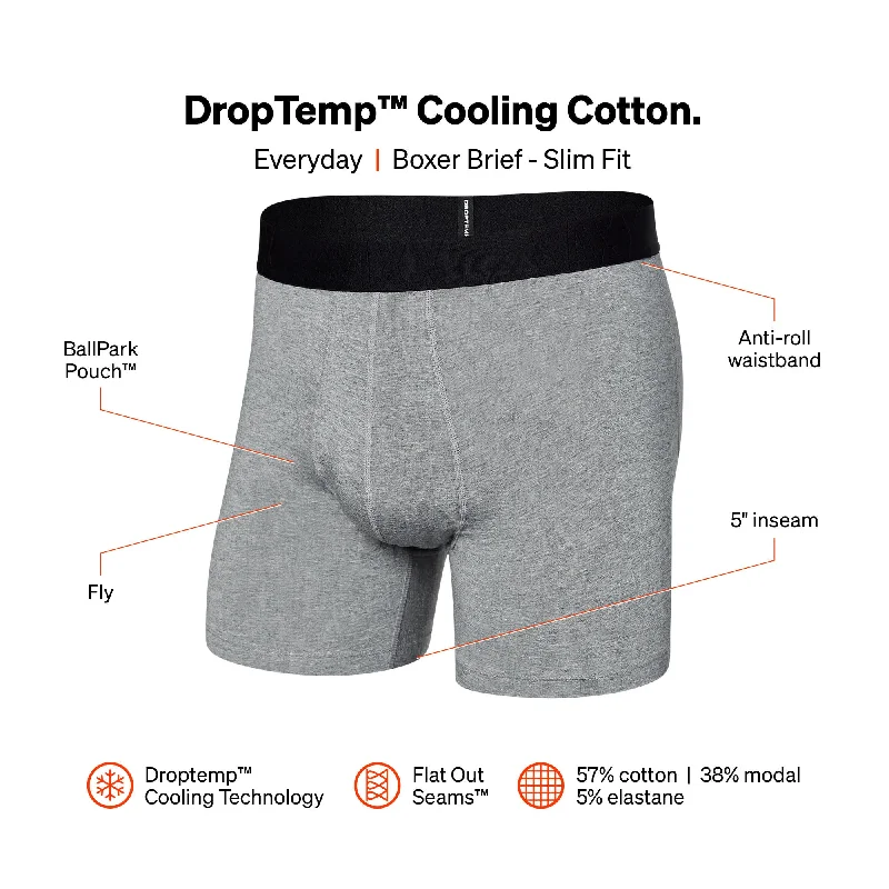 Saxx Droptemp Cooling Cotton Boxer Brief Fly - Dark Heather Grey