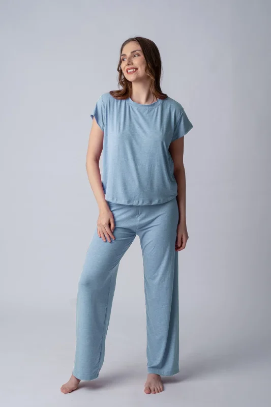 Sky Blue Lucy Butter-Soft Cotton Knit Pajama Set