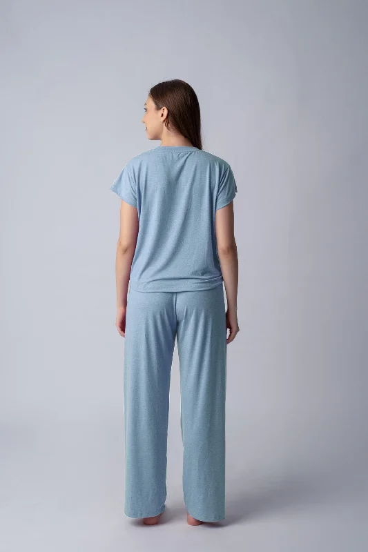 Sky Blue Lucy Butter-Soft Cotton Knit Pajama Set