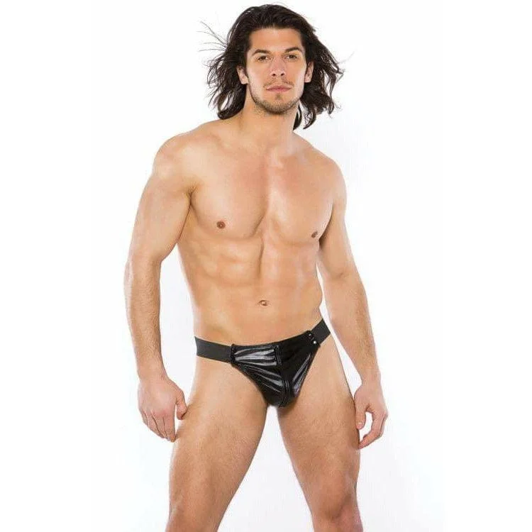 Snap Open Front Wet Look Thong