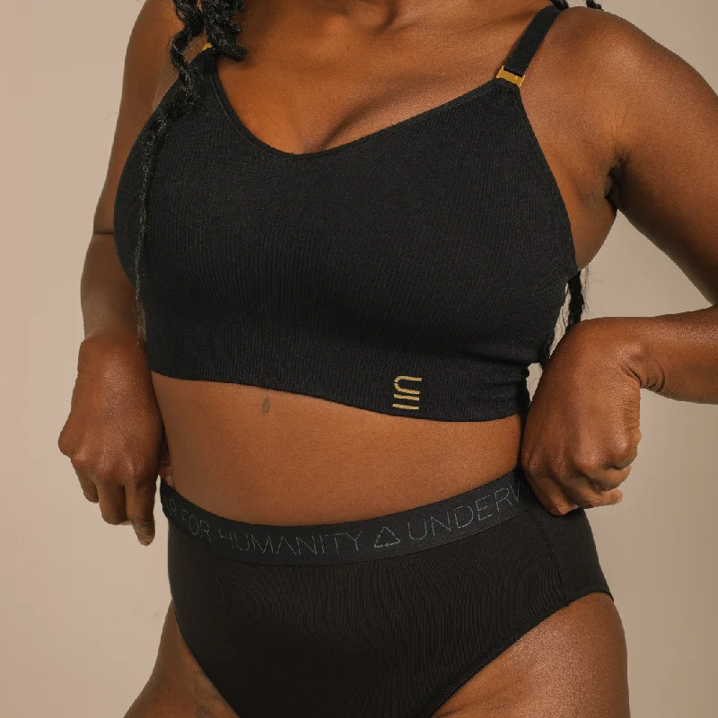 Tencel High Waist Brief with Logo Elastic - Black