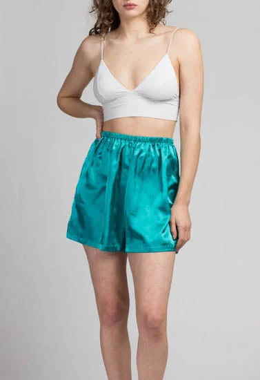 Turquoise Satin High Rise Lounge Shorts