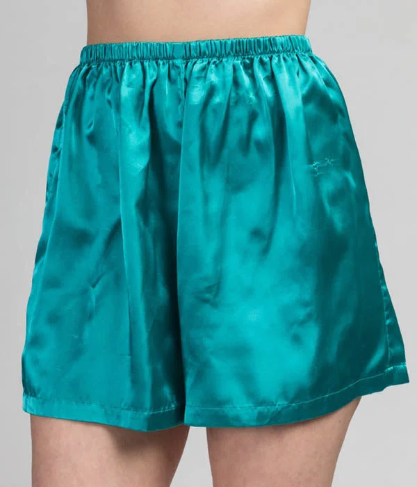 Turquoise Satin High Rise Lounge Shorts