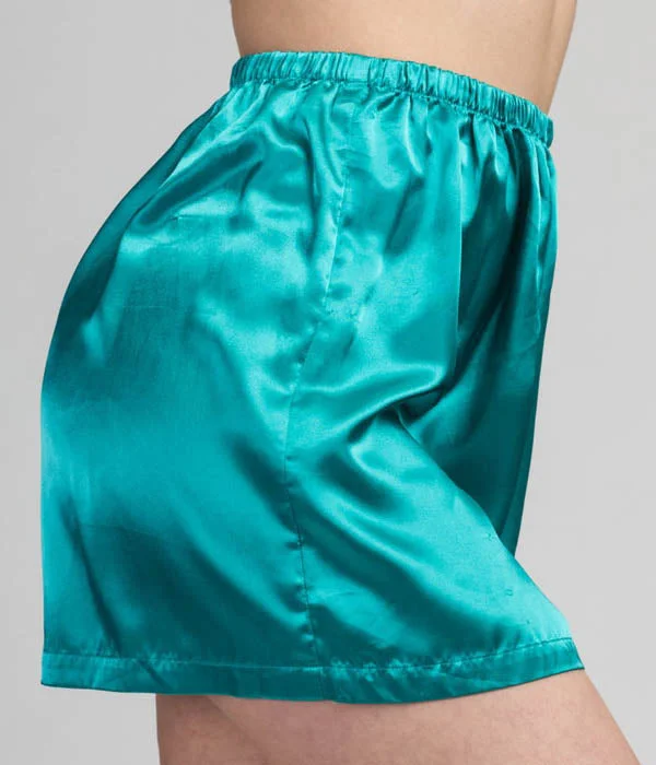 Turquoise Satin High Rise Lounge Shorts