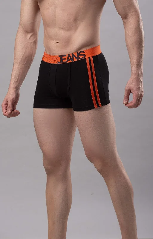 Men Premium Black-Orange Cotton Blend Trunk- UnderJeans by Spykar