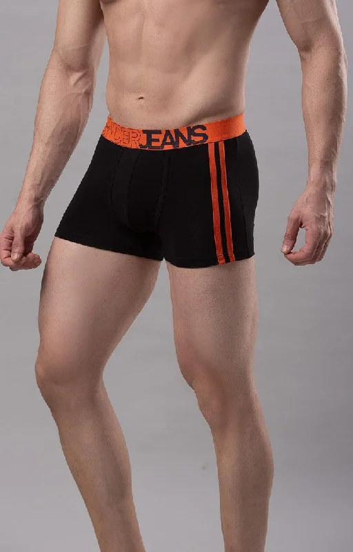 Men Premium Black-Orange Cotton Blend Trunk- UnderJeans by Spykar