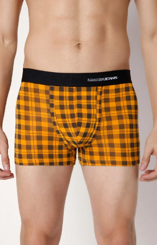 Men Premium Orange Check Cotton Blend Trunk- UnderJeans by Spykar