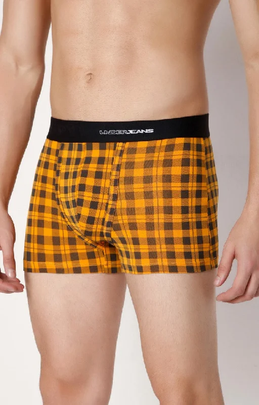 Men Premium Orange Check Cotton Blend Trunk- UnderJeans by Spykar