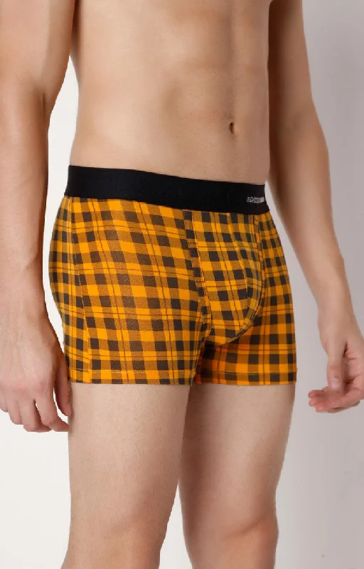 Men Premium Orange Check Cotton Blend Trunk- UnderJeans by Spykar