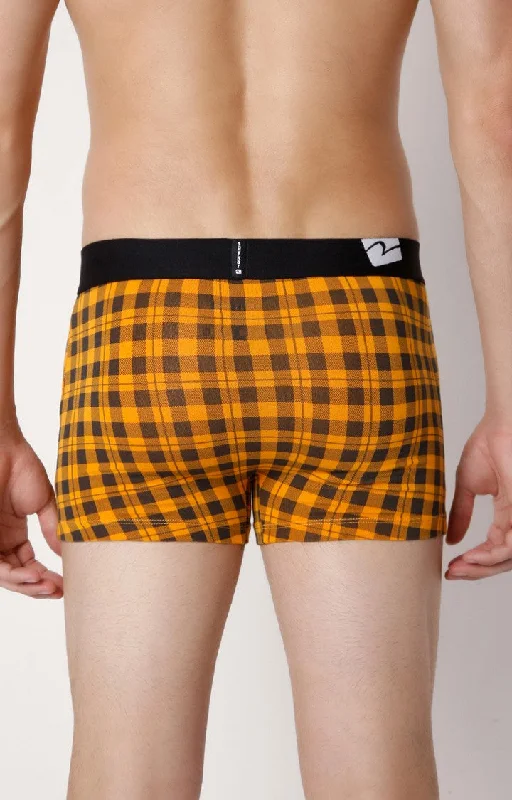 Men Premium Orange Check Cotton Blend Trunk- UnderJeans by Spykar