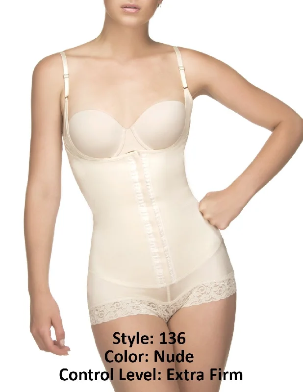 Vedette 136 Megane Open Bust Bodysuit w/ Lace Trim Color Nude