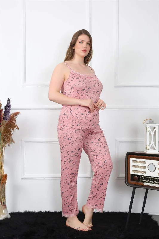 Women's Large Size Salmon Rope Strap Pajamas Set 202198