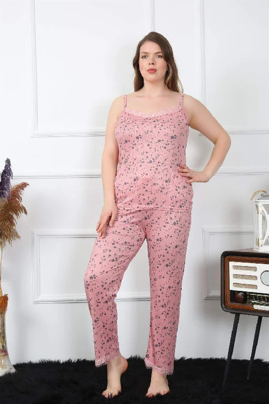 Women's Large Size Salmon Rope Strap Pajamas Set 202198