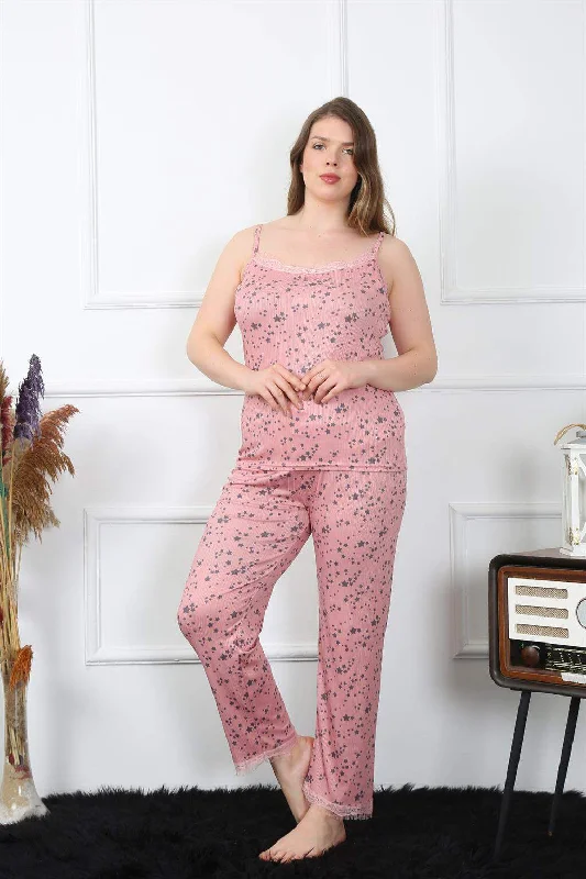 Women's Large Size Salmon Rope Strap Pajamas Set 202198