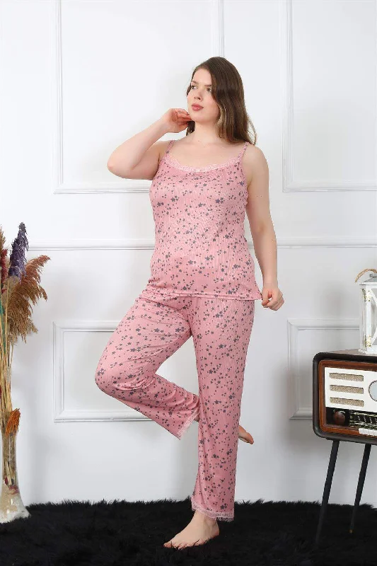 Women's Large Size Salmon Rope Strap Pajamas Set 202198